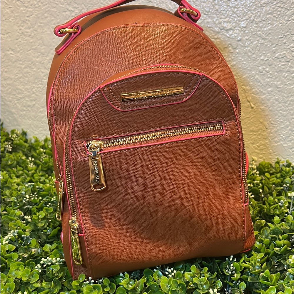 Steve Madden Pink and Brown Backpack with Classic Style